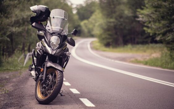 motorbike, motorcycle, road, nature, countryside, forest, vehicle, suzuki, vstrom